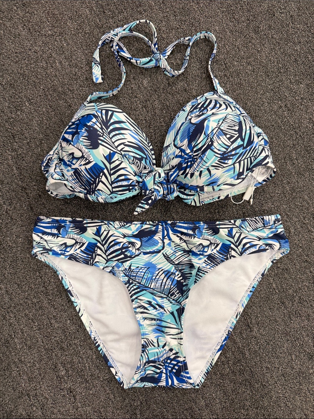 Surf Gear Blue Tropical Leaf Print Push-Up Bikini Set